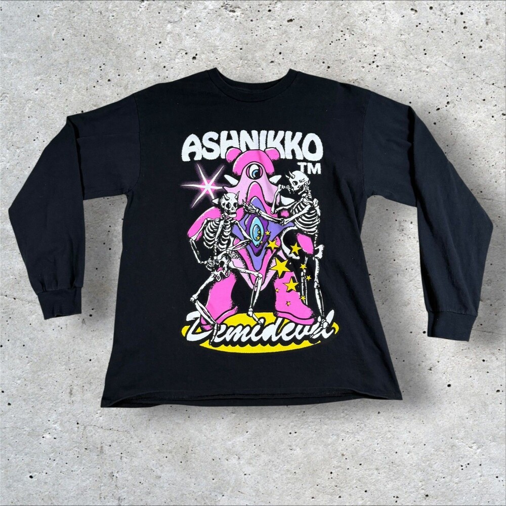 Official Ashnikko Demidevil Long Sleeve Shirt Skeletons Pink Monster Black L